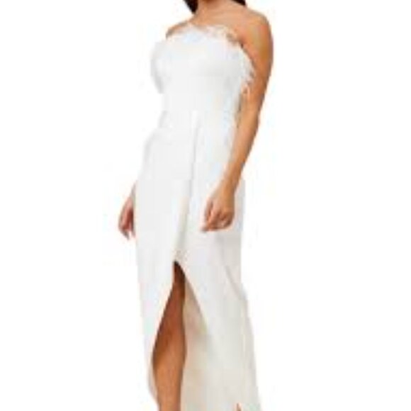 Aidan Mattox ivory white strapless feather bridal gown dress size 2 - Picture 6 of 8